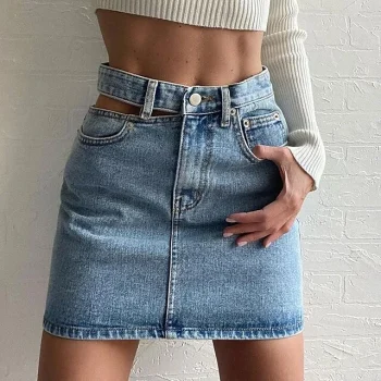 Women's Skirt Bodycon Mini Denim Blue Skirts Summer Pocket Fashion Casual Street Date S M L