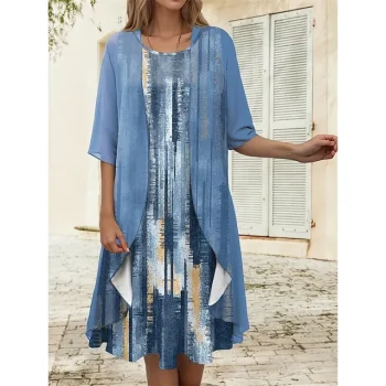 Women's Two Piece Dress Set Casual Dress Chiffon Dress Outdoor Holiday Fashion Modern Print Midi Dress Crew Neck Half Sleeve Print Loose Fit Pink Blue Purple Spring S M L XL XXL