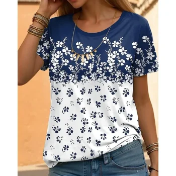 Women's T shirt Tee Floral Casual Holiday Yellow Red Blue Print Short Sleeve Fashion Crew Neck Regular Fit Summer