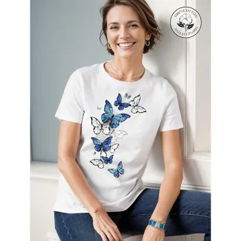 100% Cotton Butterfly Women‘s Casual Daily T shirt Short Sleeve Crew Neck T shirt Outdoor