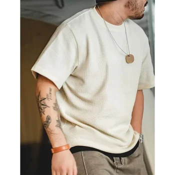 Men's T shirt Tee Waffle Knit Tee Tee Top Plain Crew Neck Street Vacation Short Sleeves Clothing Apparel Fashion Designer Basic