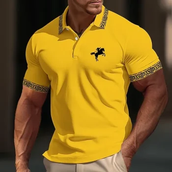 Men's Polo Shirt Button Up Polos Casual Sports Lapel Short Sleeve Fashion Basic Color Block Patchwork Embroidered Summer Regular Fit Black White Yellow Gray Polo Shirt