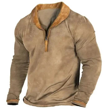 Men's T shirt Tee Quarter Zip Tee Tee Top Long Sleeve Shirt Color Block Lapel Street Vacation Long Sleeve Patchwork Zipper Clothing Apparel Vintage Designer Basic