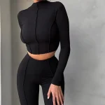 Crop Set Women's Black White Purple Solid Color 2 Piece Crop Top Street Daily Fashion High Neck Skinny S
