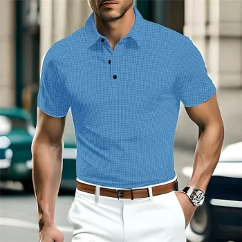 Men's Polo Shirt Waffle Polo Shirt Casual Sports Lapel Short Sleeve Fashion Basic Plain Knitted Summer Regular Fit Black White Red Navy Blue Blue Khaki Polo Shirt