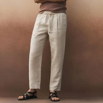 Men's Linen Pants Trousers Summer Pants Drawstring Elastic Waist Straight Leg Plain Comfort Breathable Casual Daily Holiday Linen Cotton Blend Fashion Classic Style Black White