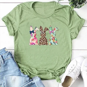 Women's T shirt Tee Cotton Animal Weekend Easter Yellow Light Green Pink Print Short Sleeve Fashion Round Neck Regular Fit Summer