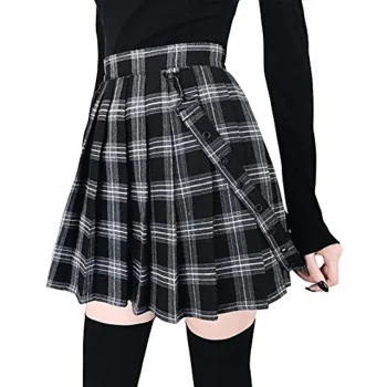 Women's Gingham Skirt Mini Cotton Blend Pleated Plaid Print Skirt Lake blue Wine Black Purple Skirts High Waist Casual Street Daily