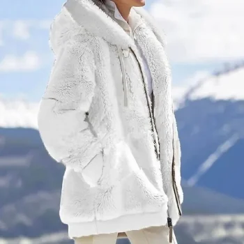 Women's Zip Hoodie Sweatshirt Fleece Jacket Pullover Sherpa Fleece Teddy Zipper Green Blue Purple Plain Round Neck Long Sleeve S M L XL 2XL 3XL / Winter / Fleece lined