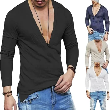 Men's T shirt Tee Long Sleeve Shirt Plain V Neck Casual Holiday Long Sleeve Clothing Apparel Sports Fashion Lightweight Muscle