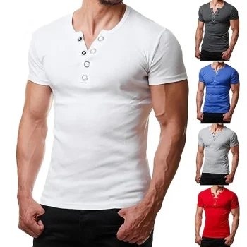 Men's T shirt Tee Henley Shirt Plain Henley Street Casual Short Sleeve Button-Down Clothing Apparel Cotton Classic Casual Muscle Big and Tall