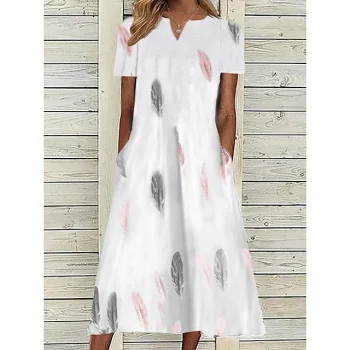 Women's Casual Dress Shift Dress Summer Dress Midi Dress White Pink Gray Short Sleeve Print Print Summer Spring V Neck Fashion S M L XL XXL 3XL