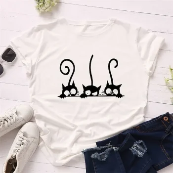 Women's T shirt Tee Burgundy Tee Blouse Cotton 100% Cotton Animal Cat Daily Vacation Going out White Yellow Pink Print Short Sleeve Basic Crew Neck Regular Fit Summer Spring