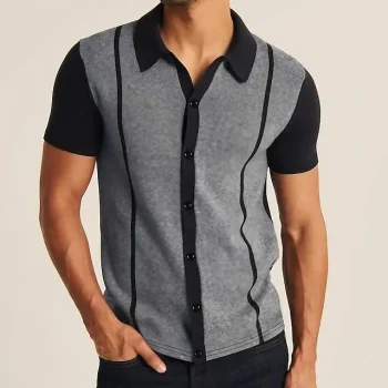 Men's Shirt Button Up Shirt Summer Shirt Black / Gray Red Green Short Sleeve Color Block Turndown Outdoor Street Button-Down Clothing Apparel Fashion Casual Breathable Comfortable