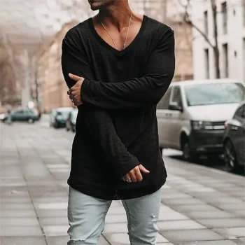 Men's T shirt Tee Long Sleeve Shirt Plain V Neck Street Holiday Long Sleeve Clothing Apparel Fashion Casual Comfortable
