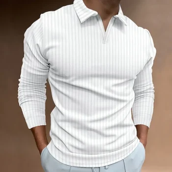 Men's Polo Shirt Golf Shirt Casual Going out V Neck Long Sleeve Sportswear Casual Solid Color Striped Simple Spring & Fall Slim Black White Yellow Wine Red Navy Blue Polo Shirt