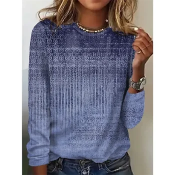 Women's T shirt Tee Graphic Daily Weekend Red Blue Green Print Long Sleeve Basic Round Neck Regular Fit Fall & Winter
