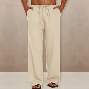 Men's Linen Pants Trousers Summer Pants Pocket Drawstring Elastic Waist Plain Outdoor Daily Going out Linen / Cotton Blend Streetwear Stylish Black White