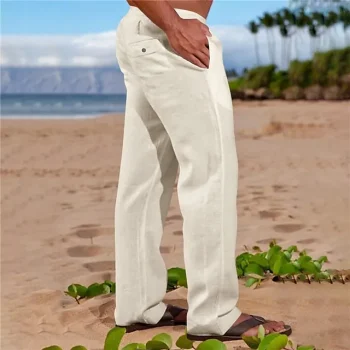 Men's Linen Pants Trousers Summer Pants Pocket Plain Comfort Breathable Outdoor Daily Going out Linen / Cotton Blend Fashion Streetwear Dark Brown Black