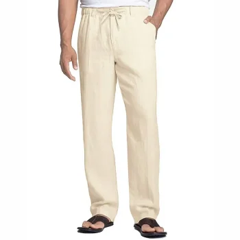 Men's Linen Pants Trousers Summer Pants Beach Pants Casual Pants Pocket Elastic Waist Plain Comfort Breathable Outdoor Daily Going out Linen / Cotton Blend Fashion Casual Black White
