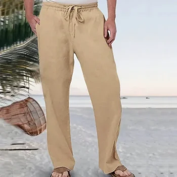 Men's Linen Pants Trousers Summer Pants Pocket Plain Comfort Breathable Outdoor Daily Going out Linen / Cotton Blend Fashion Casual Black White