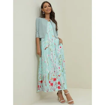 Women's Two Piece Dress Set Casual Dress Wedding Guest Dress Outdoor Daily Fashion Streetwear Print Pocket Maxi Dress V Neck Sleeveless Floral Regular Fit Green Summer Spring S M L XL XXL