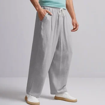 Men's Linen Pants Trousers Summer Pants Pocket Drawstring Elastic Waist Plain Comfort Breathable Outdoor Daily Going out Linen / Cotton Blend Casual Yellow Sky Blue