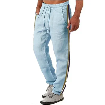 Men's Trousers Summer Pants Drawstring Side Stripe Elastic Waist Color Block Comfort Breathable Casual Daily Holiday Fashion Classic Style Red Blue Micro-elastic