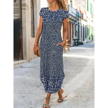 Women's Shift Dress Summer Dress Floral Ditsy Floral Print Pocket Crew Neck Maxi long Dress Fashion Streetwear Outdoor Daily Short Sleeve Regular Fit Wine Blue Dark Green Summer Spring S M L XL XXL