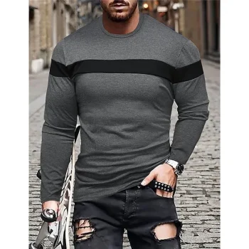 Men's T shirt Tee Tee Top Color Block Crew Neck Street Vacation Long Sleeve Patchwork Clothing Apparel Fashion Designer Basic