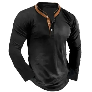 Men's Henley Shirt Tee Top Color Block Henley Street Vacation Long Sleeve Patchwork Clothing Apparel Fashion Designer Basic