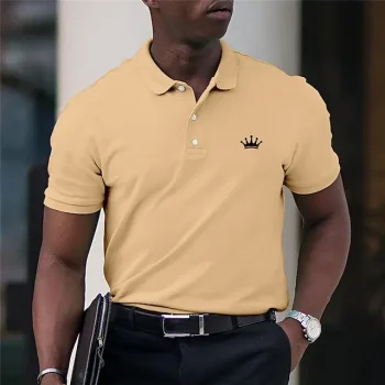 Men's Polo Shirt Lapel Polo Graphic Polo Button Up Polos Cotton Polo Shirt Graphic Prints King Turndown White Yellow Pink Red Blue Outdoor Street Short Sleeve Print Clothing Apparel Sports Fashion