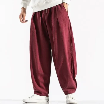 Men's Linen Pants Trousers Summer Pants Pocket Drawstring Elastic Waist Plain Comfort Breathable Outdoor Daily Going out Linen / Cotton Blend Fashion Casual Black Red