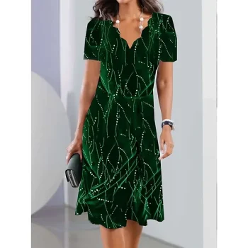 Women's Summer Dress Print Dress Graphic Print Scalloped Neck Midi Dress Fashion Streetwear Outdoor Daily Short Sleeve Loose Fit Black Wine Dark Green Summer Spring S M L XL XXL