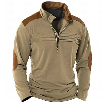 Men's Tee Top Color Block Standing Collar Street Vacation Long Sleeve Clothing Apparel Fashion Designer Basic