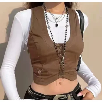 Women's Vest Camis Plain Casual Black Army Green Brown Button Sleeveless Fashion Streetwear V Neck Regular Fit Spring & Summer