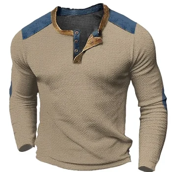 Men's T shirt Tee Henley Shirt Waffle Knit Tee Tee Top Long Sleeve Shirt Color Block Henley Street Vacation Long Sleeve Patchwork Clothing Apparel Fashion Designer Basic