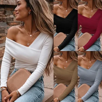 Women's Shirt Blouse Plain Work Black White Wine Long Sleeve Fashion One Shoulder Regular Fit Spring & Fall