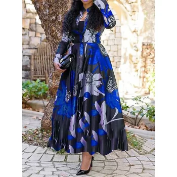 Women's Casual Dress Swing Dress Floral Print Button Split Neck Long Dress Maxi Dress Fashion Streetwear Outdoor Daily Long Sleeve Regular Fit Red Purple Green Fall Winter S M L XL 2XL