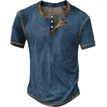 Men's Waffle Henley Shirt Henley Shirt Tee Top Plain V Neck Street Vacation Short Sleeves Clothing Apparel Fashion Designer Basic