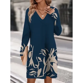 Women's Casual Dress Winter Dress Floral Print V Neck Mini Dress Streetwear Street Date Long Sleeve Loose Fit White Pink Blue Fall Winter S M L XL XXL